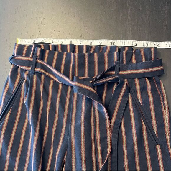 Zara Trafaluc Collection Paper Bag Waist Navy Striped Ankle Pant Women’s Size XS - Picture 5 of 5